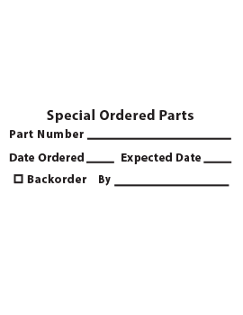 Special Ordered Parts Warranty Stamp
